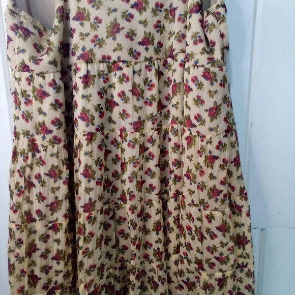 Fire Los Angeles Dress Women M Sleeveless Ruffles Flowing Floral Tan Red - Picture 13 of 14